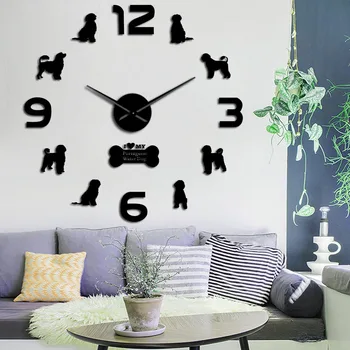 

Portuguese Water Dog Large DIY Wall Clock Watch Clocks 3D Acrylic Mirror Stickers Horologe Portie PWD Geek Decoration Wall Watch