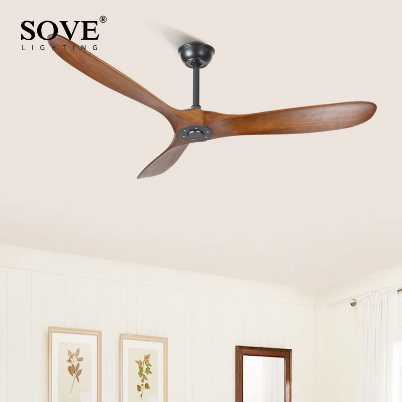 Современный винтажный деревянный потолочный вентилятор SOVE без подсветки