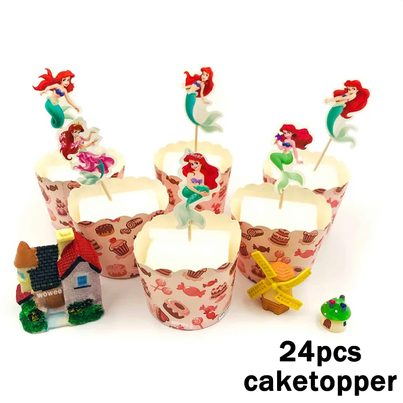 24Caketopper 6 шт./компл. Русалка Кепки декорации на день рождения тема вечерние питания фестиваль для детей Для мальчиков и девочек для День рождения расходные материалы - Цвет: 24Caketopper