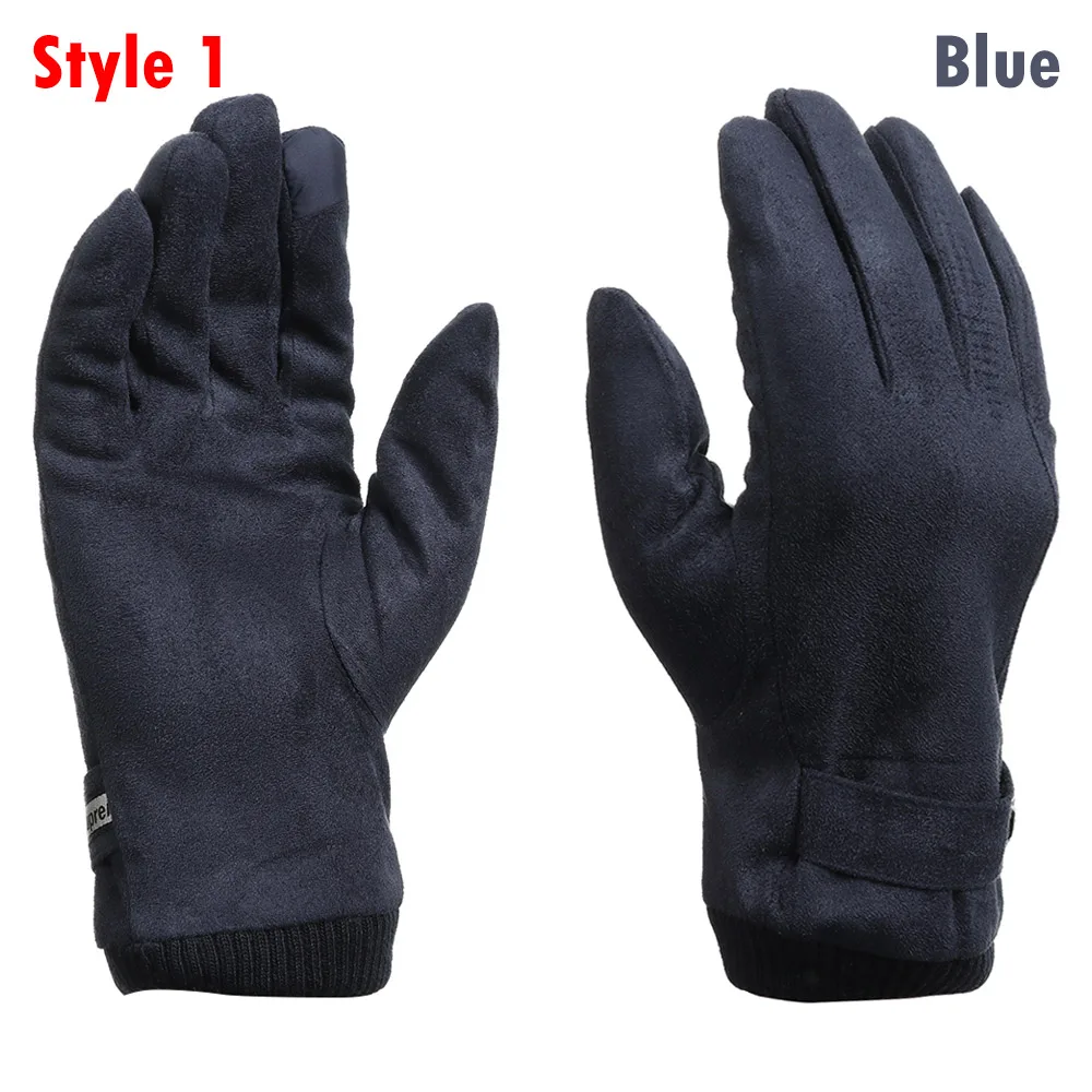 Style 1 blue Модные женские зимние уличные спортивные теплые перчатки из замши и флиса, теплые перчатки на весь палец - Цвет: Style 1 blue