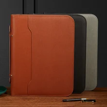 

A4 Padfolio File Folder Multi-function Binder Document Organizer Holder Ring Leather Manager Briefcase Zipper Business Supplies