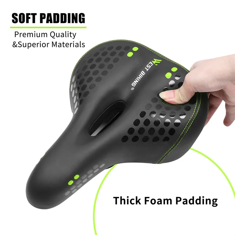 WEST BIKING Bicycle Saddle with Tail Light Thicken Widen MTB Bike Saddles Soft Comfortable Bike Hollow Cycling Bicycle Saddle