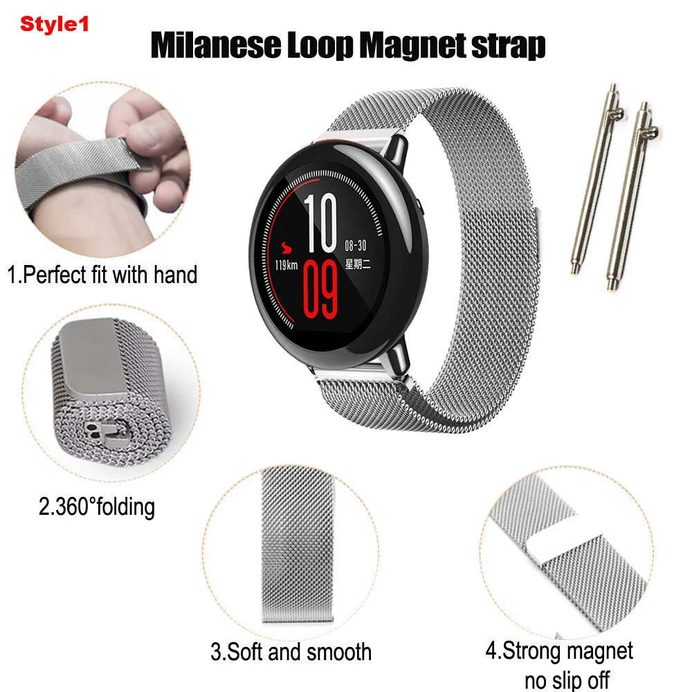 For Xiaomi Amazfit Pace Stratos 2 2S Bracelet Watchband Milanese Stainless Steel Metal Watch Strap Silicone Band