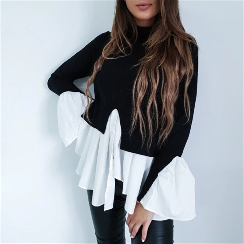 Women Blouses Women Long Sleeve Shirts Winter Knitted Tops Ladies Casual Blouses Loose Ruffle Blouse Shirt Female Tops