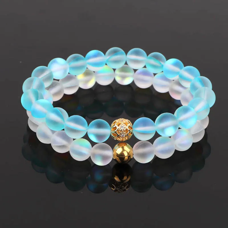 2PCS/SET New Fashion AB Glass Beads Women Jewelry Bracelet Moon Flash Color Beaded Elastic Bracelet Lady - Image 6