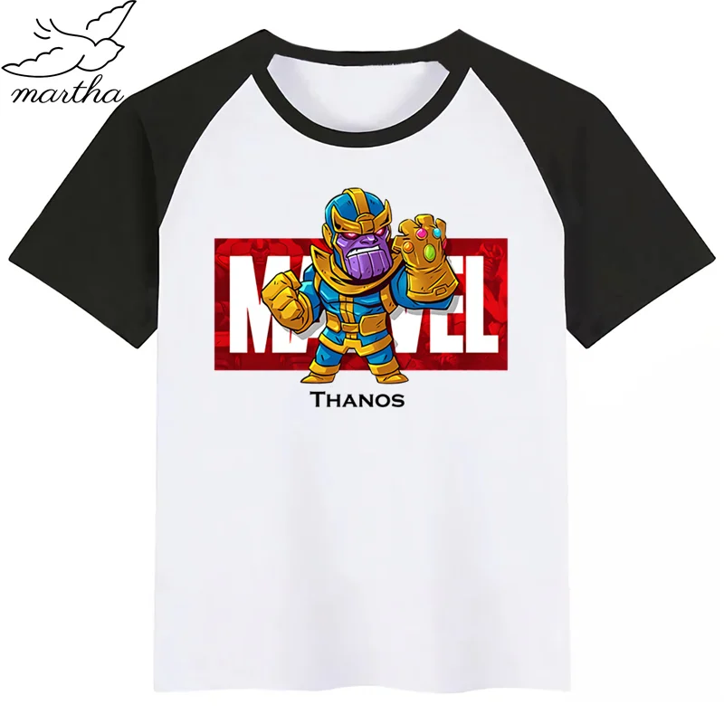 Marvel Мстители Железный человек Капитан Америка Человек-паук Халк Мультфильм модная забавная Футболка с принтом детские топы с круглым вырезом для мальчиков и девочек, футболка - Цвет: BlackO