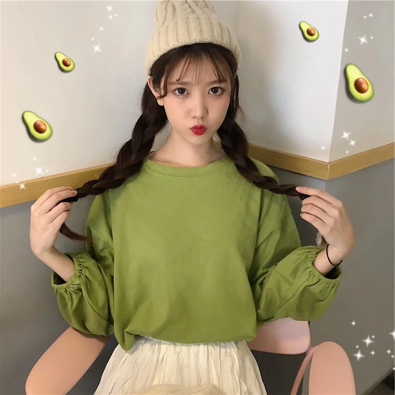 

Young Girl's Bottoming T Shirt Spring Autumn Women's Long Sleeve O-Neck Fashion Loose Casual Tshirts Student's Clothing