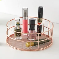 Rose gold iron art Nordic makeup storage box eyeliner brush storage cup dressing table makeup cosmetics round storage basket 2