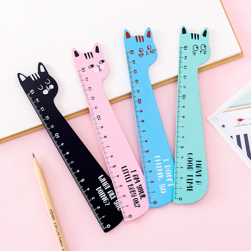 4 Piece Cat Stationery Wooden Ruler for Drawing Gift ruler set drawing ruler straight ruler