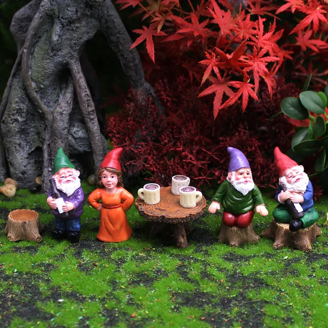 4 pièces/ensemble Mini Gnome drôle et mignon, Statue de nains en résine, décoration de bonsaï pour la maison, le bureau, Sculpture, livraison directe 3