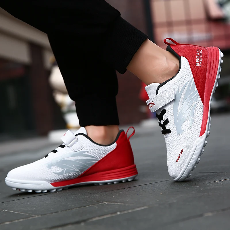 Blue Red Indoor Turf Cheap Soccer Shoe Boys Girls Children Football Training Shoes for Kids Sport Sneakers