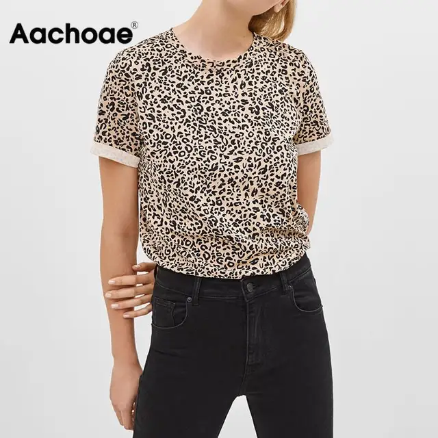 US $6.86 Women Tshirt Summer Casual O-neck Leopard Print T Shirt Fashion Short Sleeve Tunic Tops Streetwear 