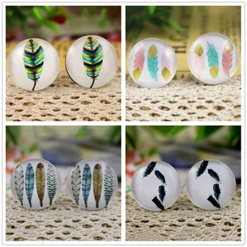 

2021 Popular Handmade Accessories Hot Sale 10pcs 20mm Feather wings Handmade Photo Glass Cabochons