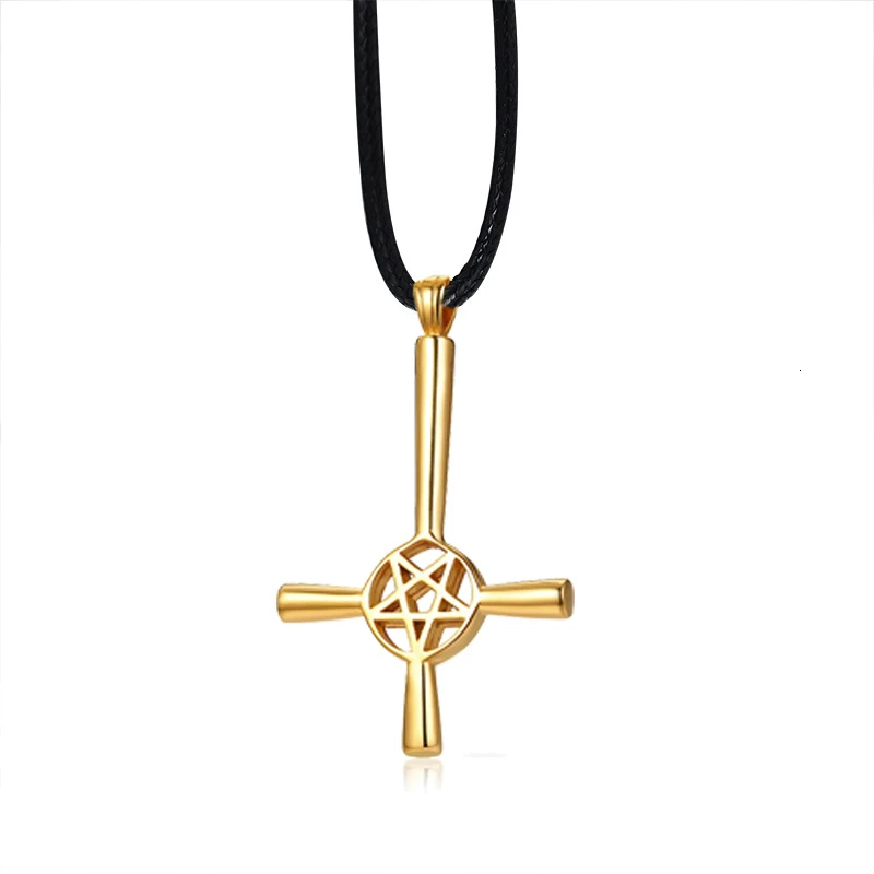 Перевёрнутый крест пентаграмма 5 остроконечная нержавеющая сталь кулон ожерелье сатанинские мужские ювелирные изделия - Окраска металла: Black
