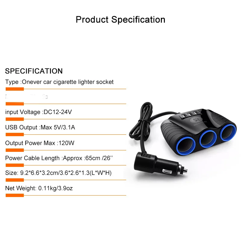 С 3 портами(стандарт Порты и разъёмы 3 Way 3.1A синий светодиод розетка для автомобильного прикуривателя Разветвитель Мощность адаптер 12 V-24 V для iPad смартфон DVR gps