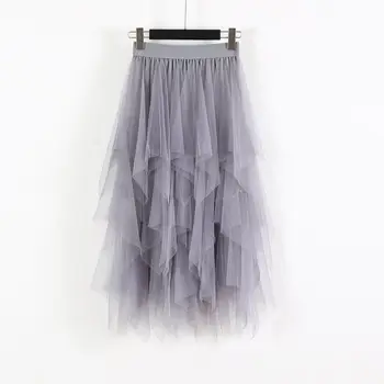

Spring and summer irregular mesh splicing skirt high waist mid-length fairy skirt skirt ropa mujer faldas skirts womens gothic