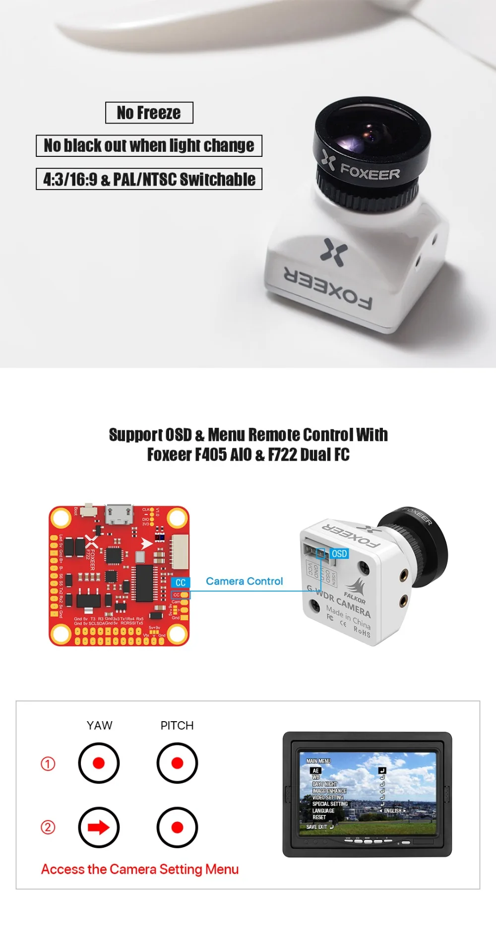 Foxeer фалкор V2 Mini/полный Размеры Камера 1200TVL 16:9/4:3 1,8/2,1 мм PAL/NTSC Switchable с кронштейном с видом от первого лица Камера Поддержка фиксаж Win