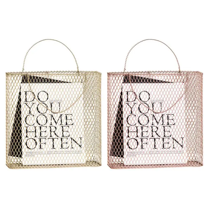 

Mesh Metal Desk Storage Basket with Handle Chic Nordic Magazine Organizer Home Decoration