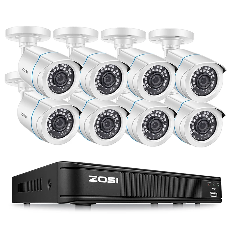 ZOSI 720P 8-канальный сетевой видеорегистратор 4-в-1 CVBS AHD CVI TVI CCTV Системы DVR 1MP массивная пуля, открытая видео ночного видения Системы видеонаблюдения DVR комплект HDD - Цвет: White