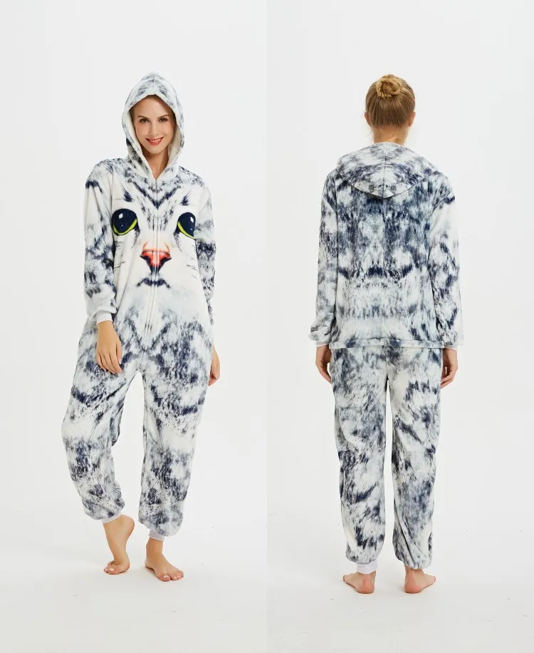Мультяшный Комбинезон 3D пижама в виде кота женский кигуруми костюм Маскировка цельный костюм для взрослых теплый зимний комбинезон Домашняя одежда C47747AD