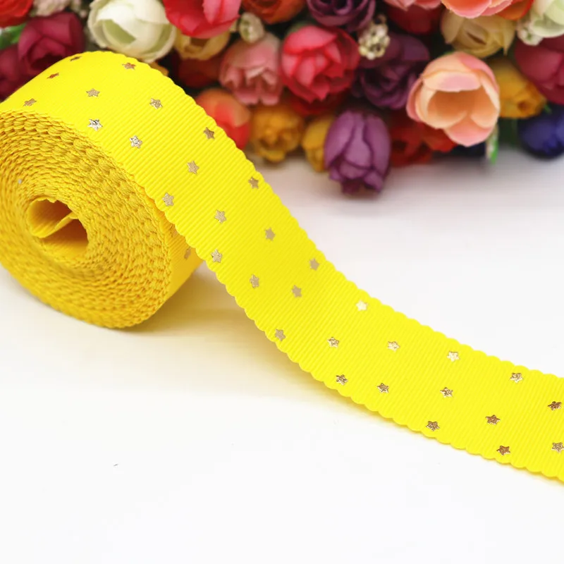 10 ярдов напечатанные золотые маленькие звезды Grosgrain ленты кружева ленты пробки для бутылок DIY ремесла аксессуары ручной работы M19070801 - Цвет: 645