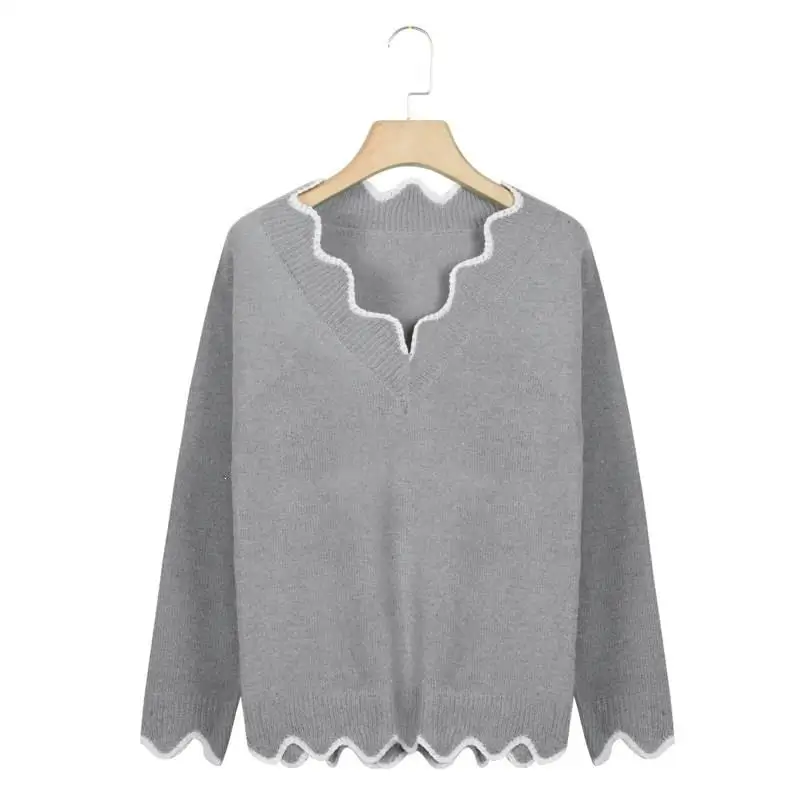 3Xl женские модные теплые свитера с v-образным вырезом, зимние вязаные свитера с длинным рукавом размера плюс, повседневные однотонные свободные джемперы