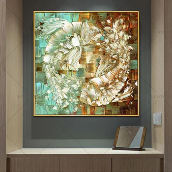 

newest Gifts 100% hand painted animal oil painting on canvas modern abstract two Thick fish oil painting for living room Home