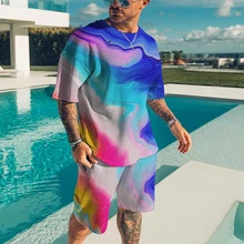 Men's 3D Super Large Size This Season Leisure Trend Hip-Hop Swimming Beach T-Shirt Short Sleeve Football Sports 2 Suit Clothes