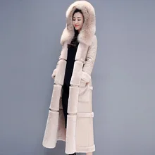 Большие размеры 3XL Женская теплая куртка с капюшоном утепленная хлопковая зимняя куртка s Lambs Шерстяная парка Длинная зимняя куртка пальто HK169