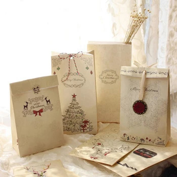 

Kraft Paper Bag Merry Christmas Gift Bags Party Lolly Favour Bowknot Wedding Packaging 8pcs/lot