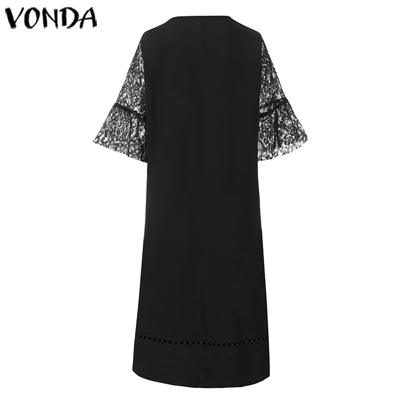 VONDA/Летние повседневные Хлопковые Платья с коротким рукавом размера плюс, пляжный сарафан с кружевом, богемные платья 5XL, вечерние платья