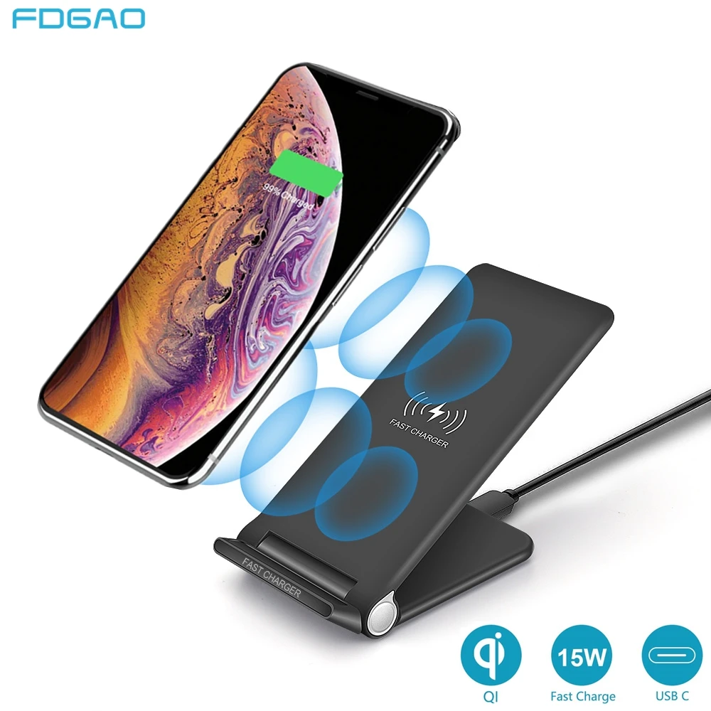FDGAO 15 Вт Qi Беспроводное зарядное устройство для iPhone 11 Pro X XS 8 XR Airpods USB C Быстрая зарядка Подставка для samsung S10 S9 S8 Note 10 9