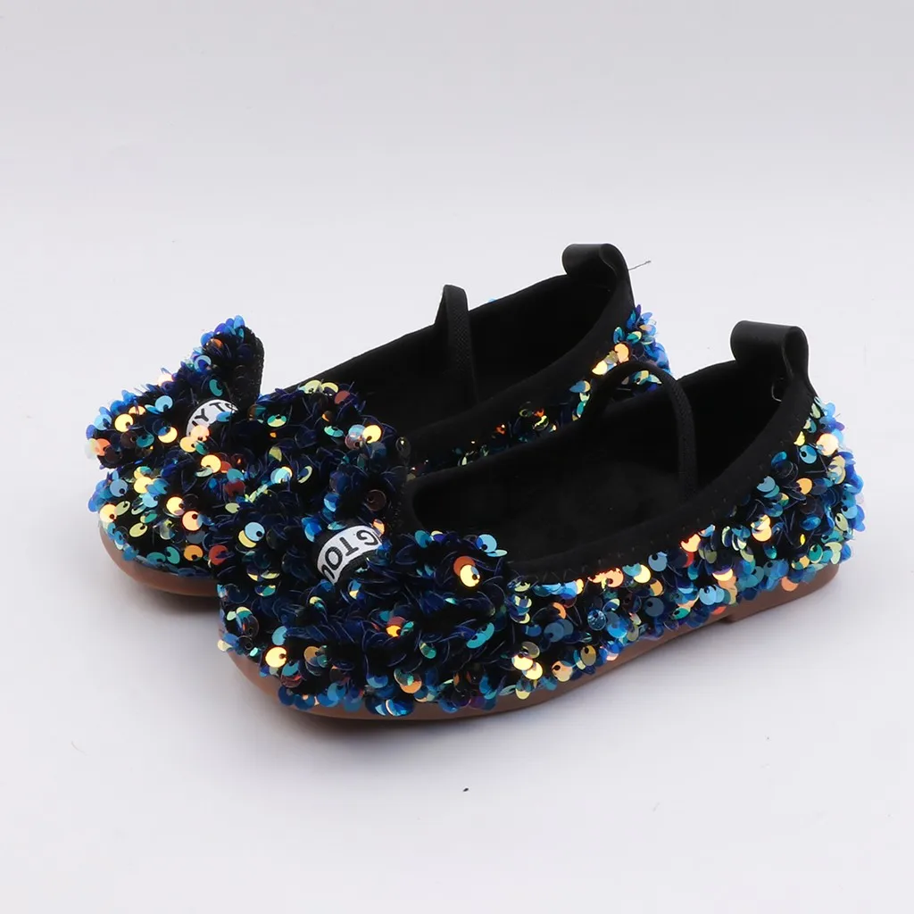 Girls Princess Bow Shoes Children Infant Bowknot Bling Sequins Single Princess Shoes Kids Baby Girls Leather Halloween Shoes#BC