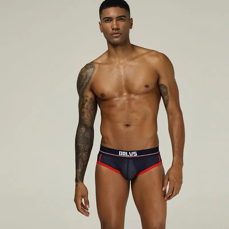 

Men's Low Waist Sexy Briefs Convex Letter Elastic Briefs Mesh Breathable