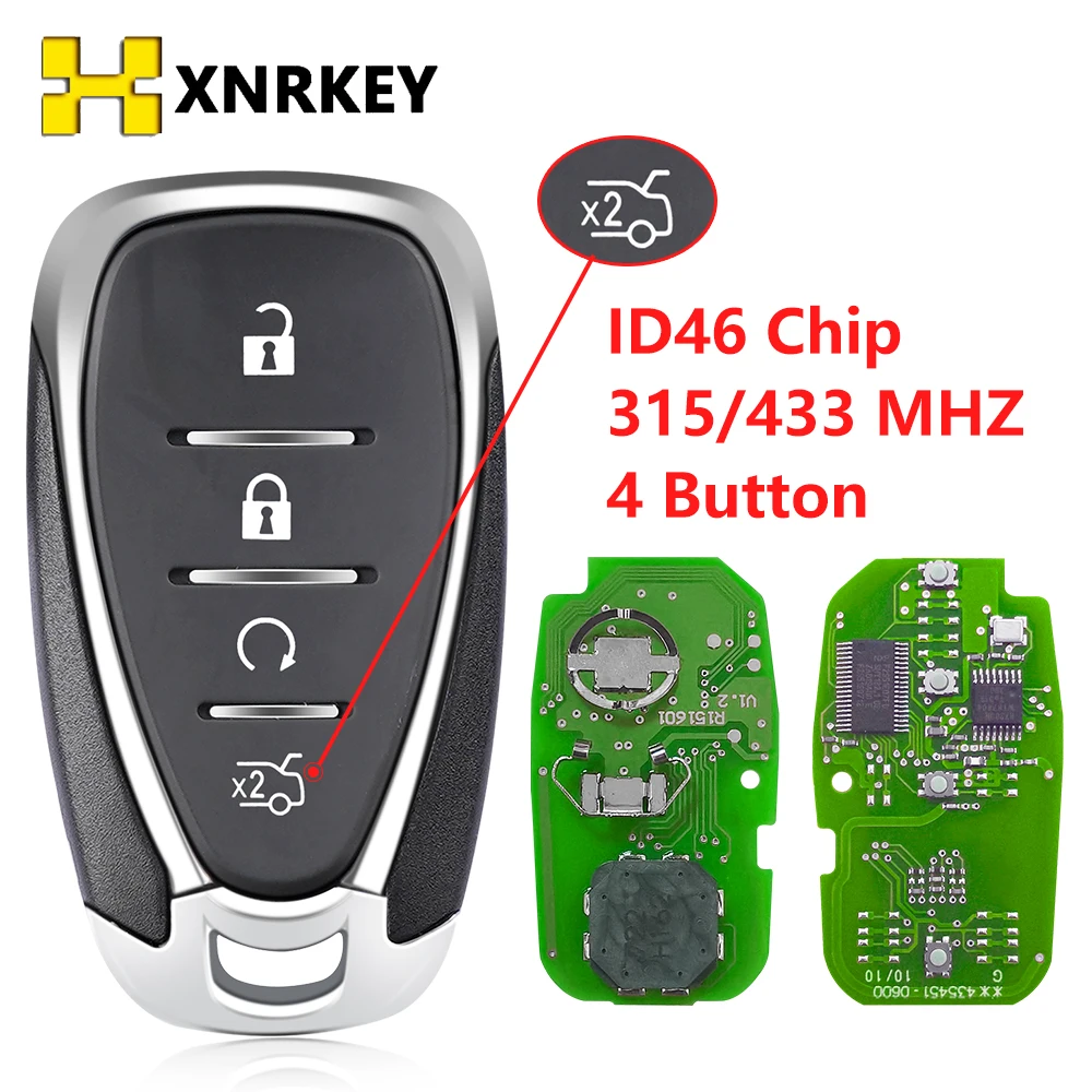 

XNRKEY 315/433 МГц ID46Chip Smart 4 кнопки для Chevrolet Camaro Equinox Cruze Malibu Spark 2016-2020 FCC:HYQ4AA HYQ4EA дистанционный ключ