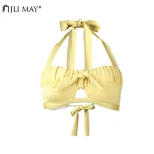 JLI может сексуальное однотонное Плиссированное бикини, женское нижнее белье, Открытая грудь, пляжная одежда, без косточек, бандаж, купальник