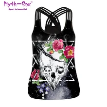 Женский спортивный жилет с 3D принтом черепа, цветочный принт, женская рубашка для йоги, бандажный жилет для бега, фитнес-футболки, топ для спортзала, топ с перекрестной бретелькой, топы на бретелях