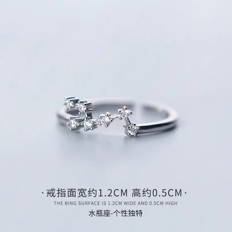 925 пробы серебряные кольца fo женские корейские маленькие свежие простые CZ инкрустированные 12 созвездий открытие палец кольца лучшие подарки - Цвет камня: Aquarius