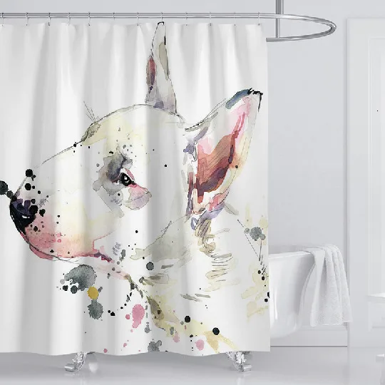 

White Cute Dog Watercolor Shower Curtain Waterproof Bath Curtain Bathroom For Bathtub Bathing Cover Extra Large Wide 12pcs Hooks