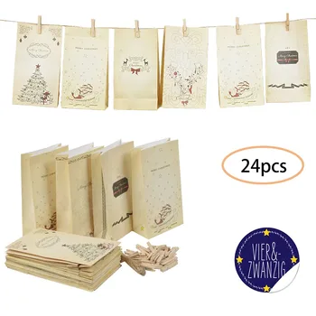 

Christmas Calendar Paper Bags 1-24 Number Stickers Jute Cord 24 Clothespins christmas bag christmas gifts dropshipping navidad#6