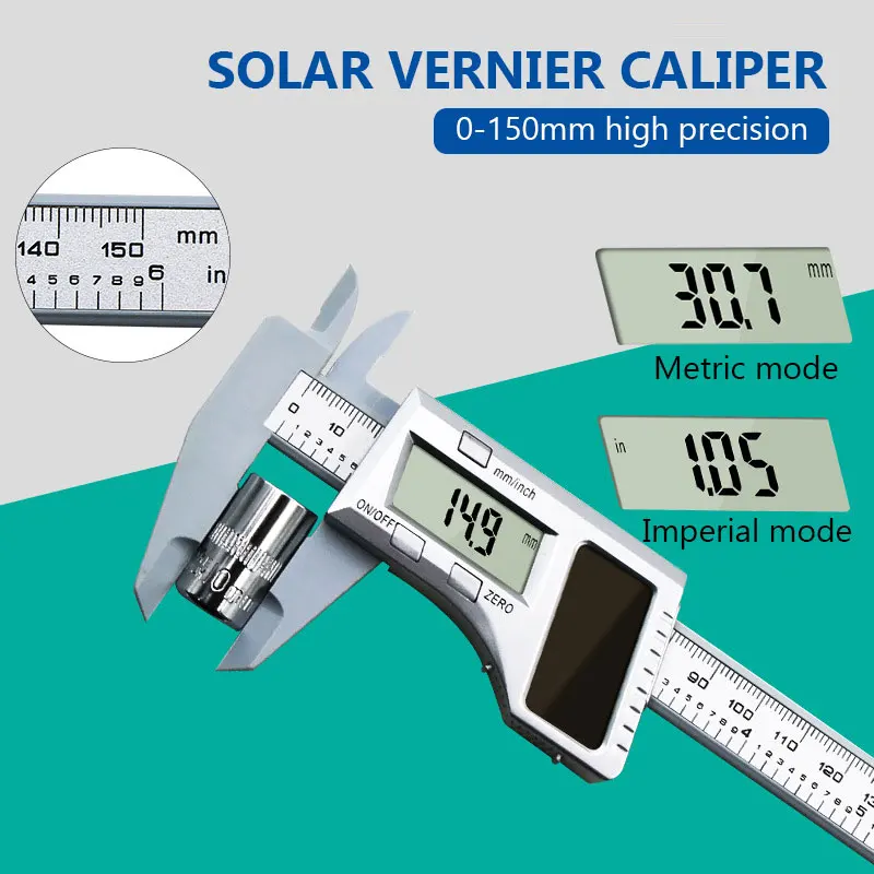 

Vernier Caliper Silver Sturdy Instrument Solar Caliper Plastic Caliper Slide Gauge Meter Scale 0-150mm Dial Tool Parts Gadget
