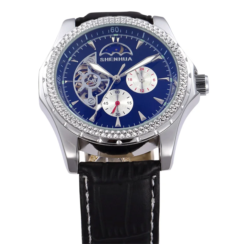 Брендовые часы SHENHUA мужские водонепроницаемые часы Tourbillon механические часы мужские Moon фазный автоматический самоветер хронограф часы