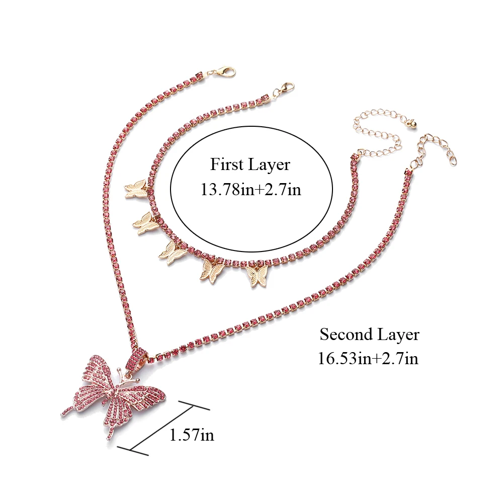 Layered Butterfly Necklace Chain Set Luxury Rhinestones Choker Women Jewellery Pendant Statement Fashion Jewelry Bulk Wholesale - Image 4