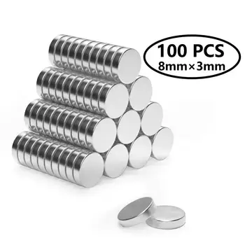 

No Neodymium Magnet 100 Pack Heavy Duty Rare earth Strong Magnets 8mm x 3mm Cylinder Magnets Whiteboard Fridge Arts Home Office