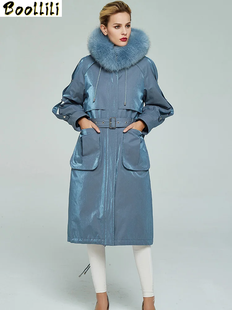 

Boollili Parka Real Fur Coat Female Natural Rabbit Fur Liner Long Trench Coat Winter Jacket Women Fox Fur Collar Warm Overcoat