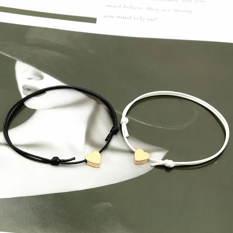 2 pcs/lots Tiny Love Heart Lucky Bracelet Red Black White Color Rope Bracelet Adjustable Fashion Couple Bracelet Wholesale