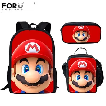 

FORUDESIGNS Cartoon Super Mario Design Children Schoolbag Sets Mochila Infantil School Backpack Student Casual Primary Girls Bag