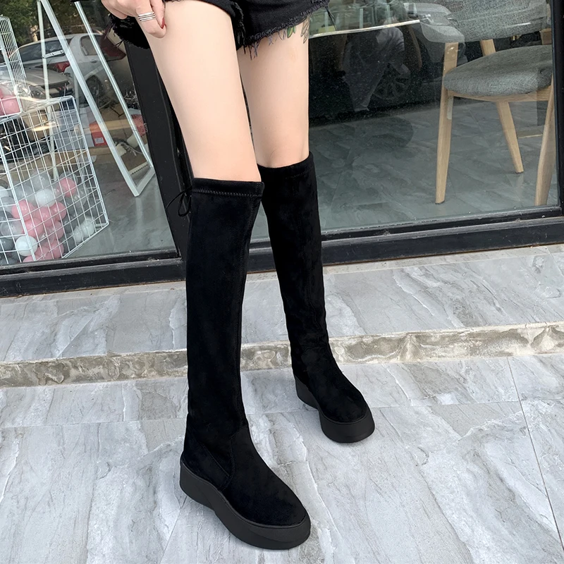 New Over The Knee High Boots Women 6 Cm Winter Slim Flat Platform Boots Ladies Waterproof Casual Women Shoes 3 Style