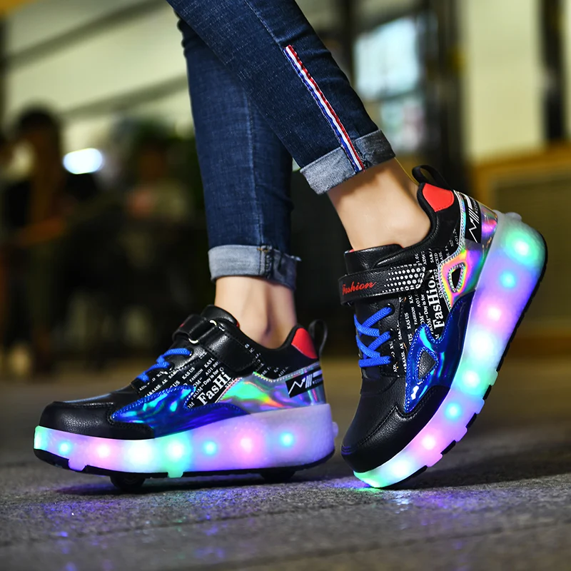 Kinderen Meisje Jongen Twee Wielen Lichtgevende Gloeiende Sneakers Roze Led  Licht Roller Skate Schoenen Kids Led Schoenen Jongens Meisjes Usb opladen
