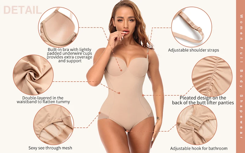 Women Waist Trainer Bodysuit Slimming Full Body Shaper Seamless Shapewear  Jumpsuits Tummy Control Underwear Butt Lifter size XL Color Nude